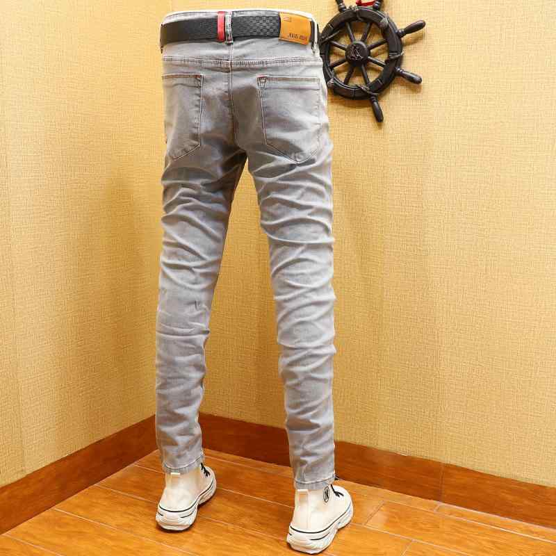 デニム メンズ デニムパンツ ジーパン 男性用 ズボン ボトムス ストレッチ 伸縮性 スリム 細身 小さいサイズ 大きいサイズ 浅灰色 普段使い