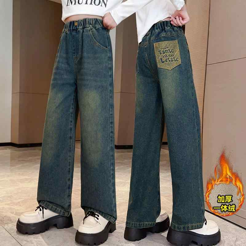 子供服 ジーンズ 女の子 冬 裏起毛 デニムパンツ ストレートパンツ 8歳以上 140cm以上 普段使い お出かけ