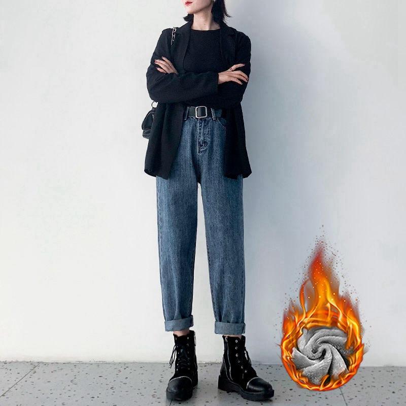 デニム レディース 高腰 裏起毛 テーパードパンツ あったか ジーンズ ゆったり ストレート 通勤 通学 秋冬