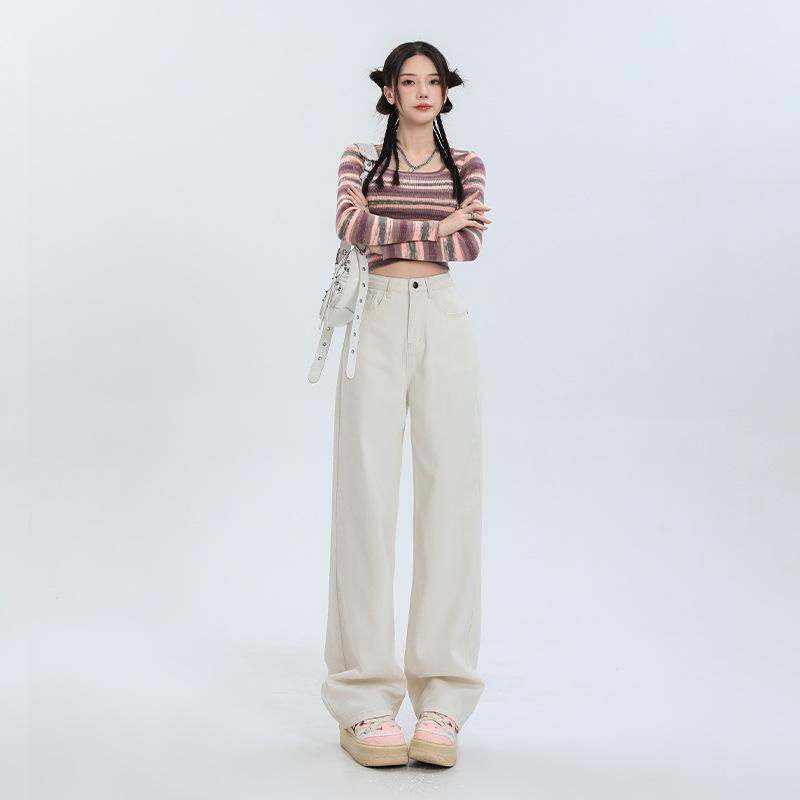 デニム レディース 秋冬 高見え ワイドパンツ ゆったり ストレート 美脚 脚長 暖パン あったか 裏起毛 ハイウエスト ブラック オフホワイト 4,921円