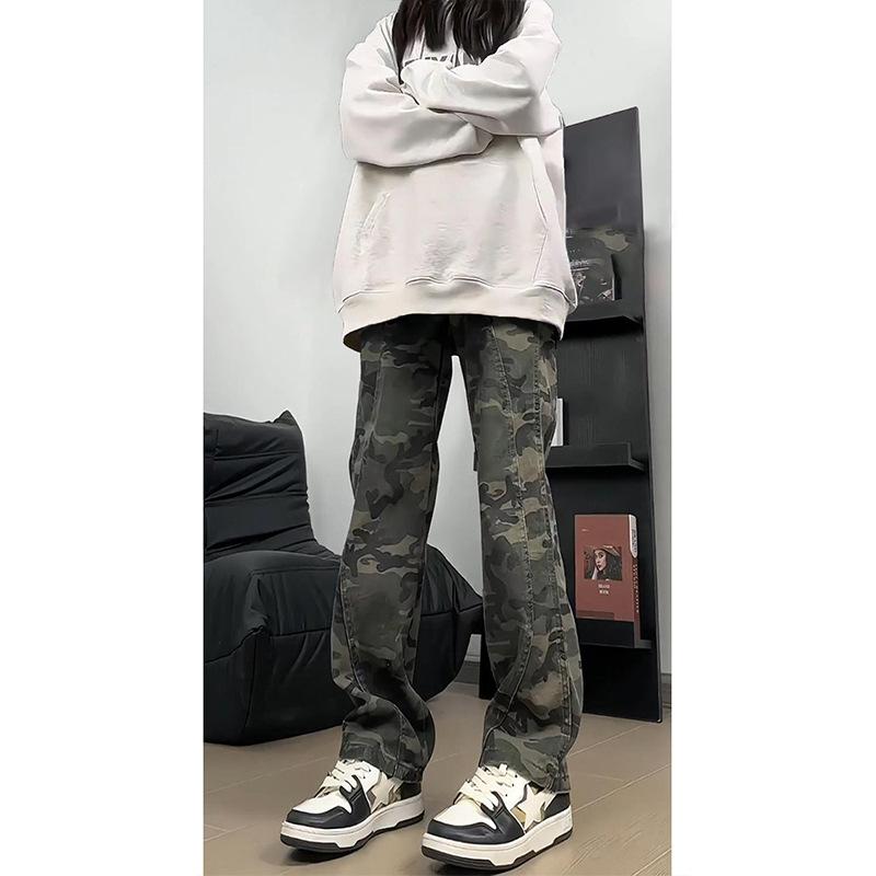 パンツ 男性用 メンズ 迷彩柄 ストレート デニム カーゴパンツ ゆったり ミリタリー アメカジ ワークパンツ アウトドア カジュアル