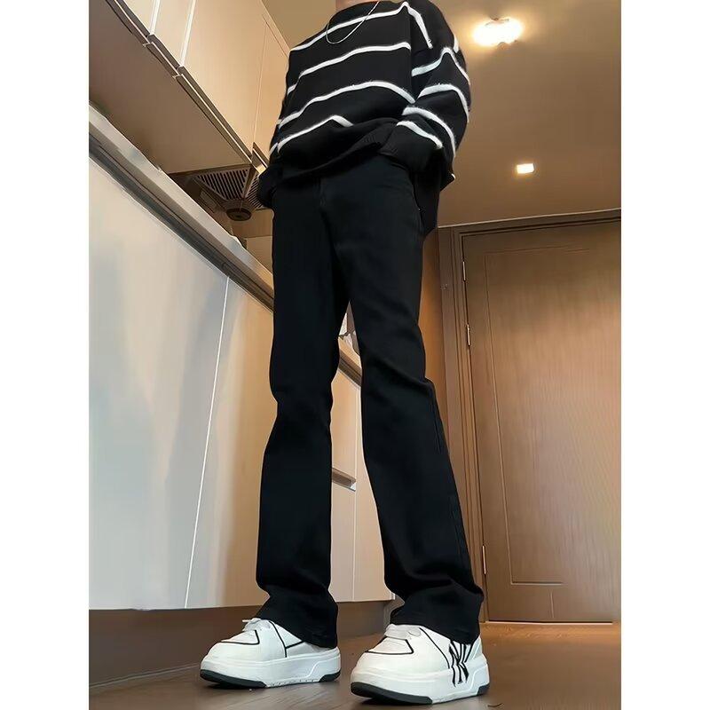ジーンズ メンズ 男性用 Vネック 黒 ブラック デニム ジーパン ズボン パンツ ストレート スリム ストレッチ 伸縮性 ウォッシュ加工 多ポケット オールシーズン