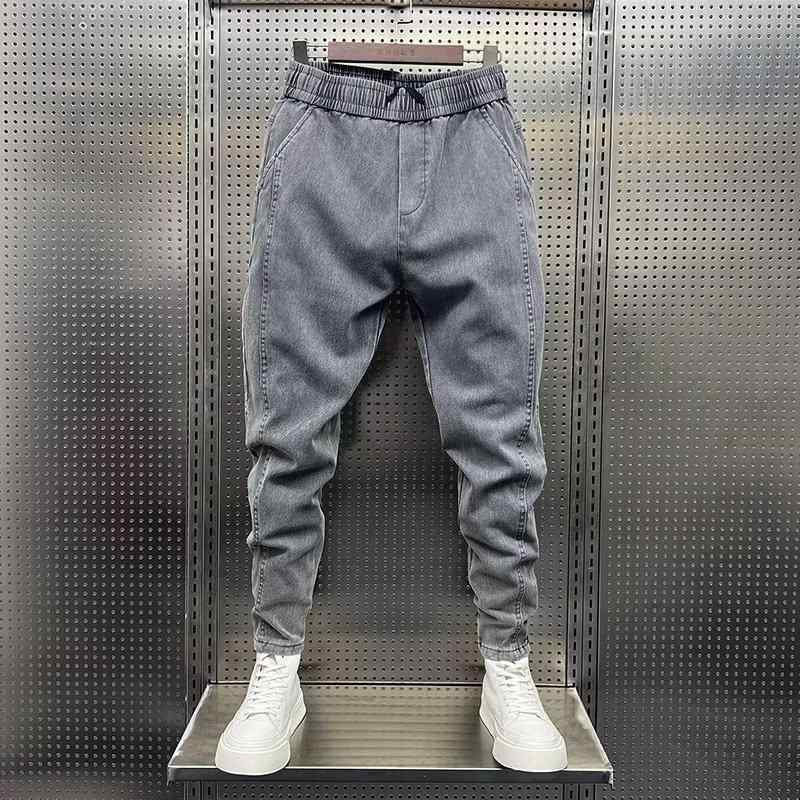 デニム メンズ ジーンズ ジーパン ストレートパンツ カジュアルパンツ 伸縮性 ウォッシュ加工 裾絞り 春秋 薄手 灰色 黒 青 S M L XL 2XL 3XL