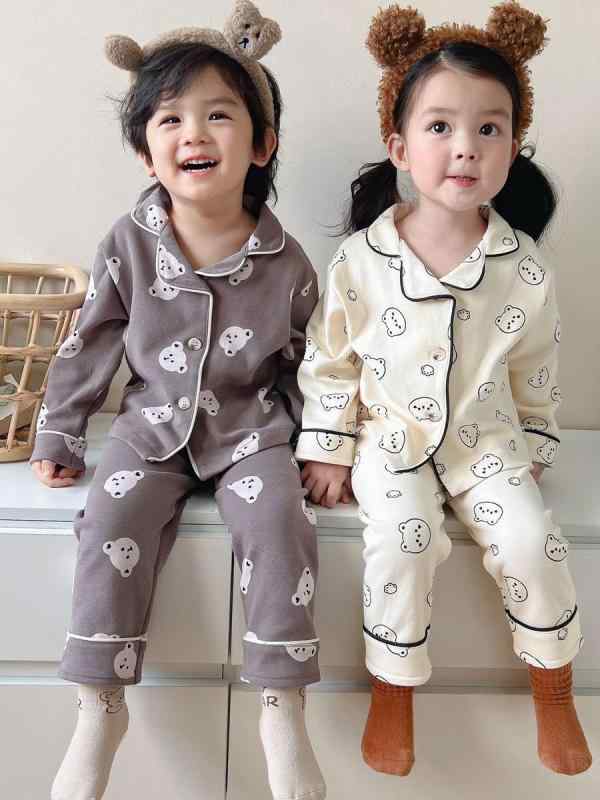 子供用パジャマ 秋冬 上下セット ベビー服 長袖 ルームウェア かわいい 快適 保温 綿100％ 柔らかい 男女兼用 部屋着 幼稚園 保育園 小学生 グレー ピンク アイボリー
