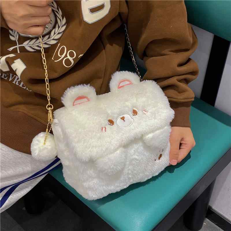ぬいぐるみ バッグ レディース かわいい ショルダーバッグ チェーン 斜めがけ 秋冬 ファッション スマホ 財布 ふわふわ モコモコ カバン