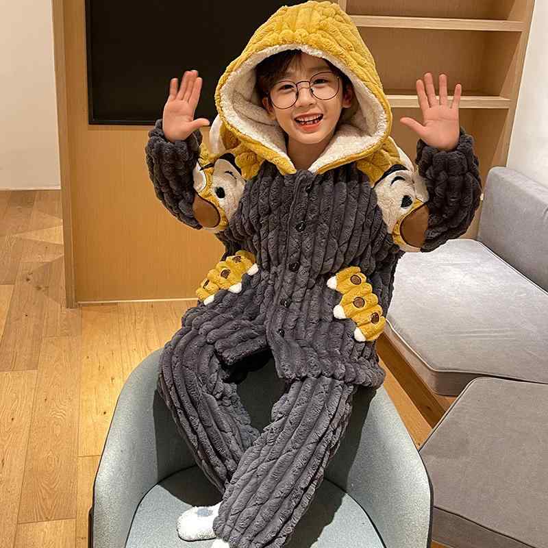 小わっぱ用パジャマ 冬用 綿ネル 裏起毛 朦朦たる キッズ お坊っちゃん 御嬢さん 御部屋御召しもの あったか 上下書き割り サンゴフリース 100%ポリエステル 御部屋着 寝巻き 愛くるしげ 生あたたかい 保温 吸湿 通気
