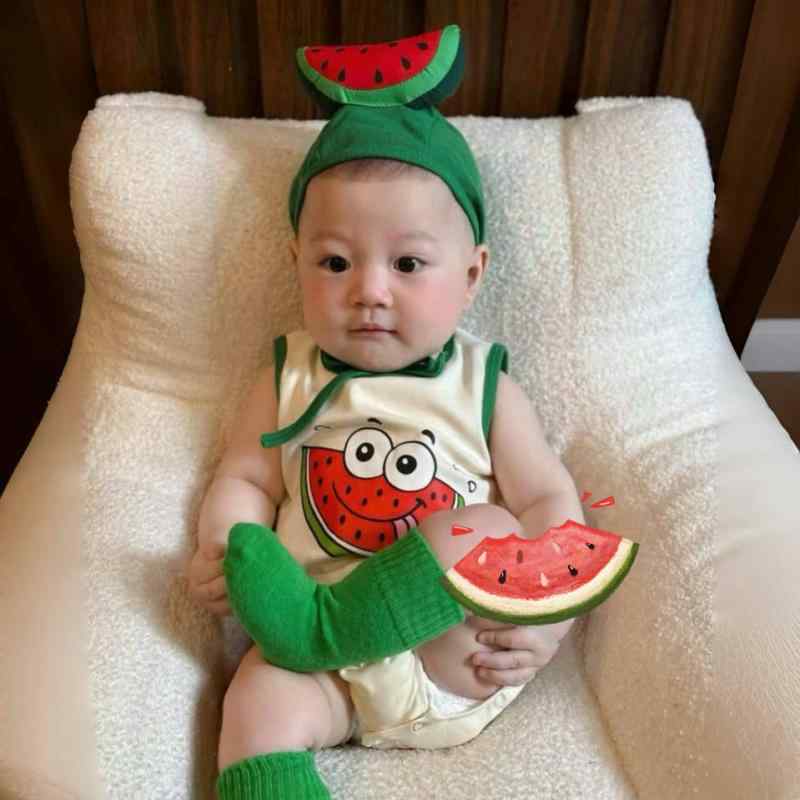 ベビー服 ロンパース 夏 新生児 ノースリーブ コットン スイカ柄 カバーオール 66cm 73cm 80cm 90cm かわいい 韓国風 赤ちゃん 普段使い