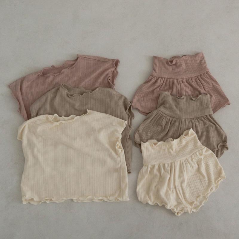 子供服 半袖 高腰 腹巻 パンツ 上下セット 綿100 薄手 やわらかい パジャマ 部屋着 寝巻 春夏 かわいい キッズ ベビー 80 90 100 110 120 130 ピンク系 ベージュ カーキ