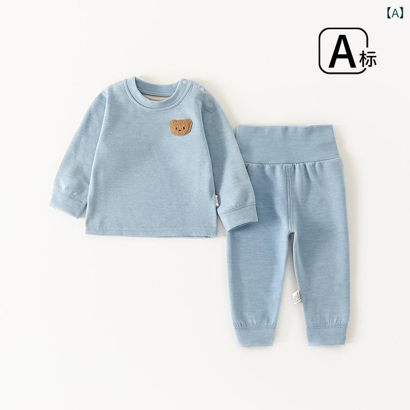 ベビー服 秋冬 長袖 トップス パンツ 上下セット 腹巻付き パジャマ 寝巻き 部屋着 男の子 女の子 70 80 90 100 ポリエステル 無地 かわいい