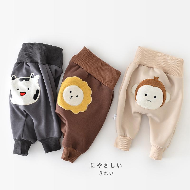 子供用パンツ 秋冬 韓国風 カートゥーン 高腰 腹巻き付き 暖かい 裏起毛 大PPパンツ ベビー 幼児 男の子 女の子 コットン混紡 長ズボン 73 80 90 100cm
