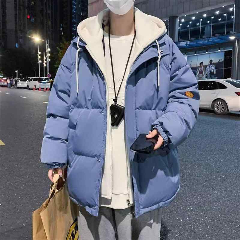 綿入りジャケット メンズ 冬用 中綿入り 厚手 フード付き ポリエステル アウター 防寒 カジュアル 男性用 ホワイト ブラック ブルー
