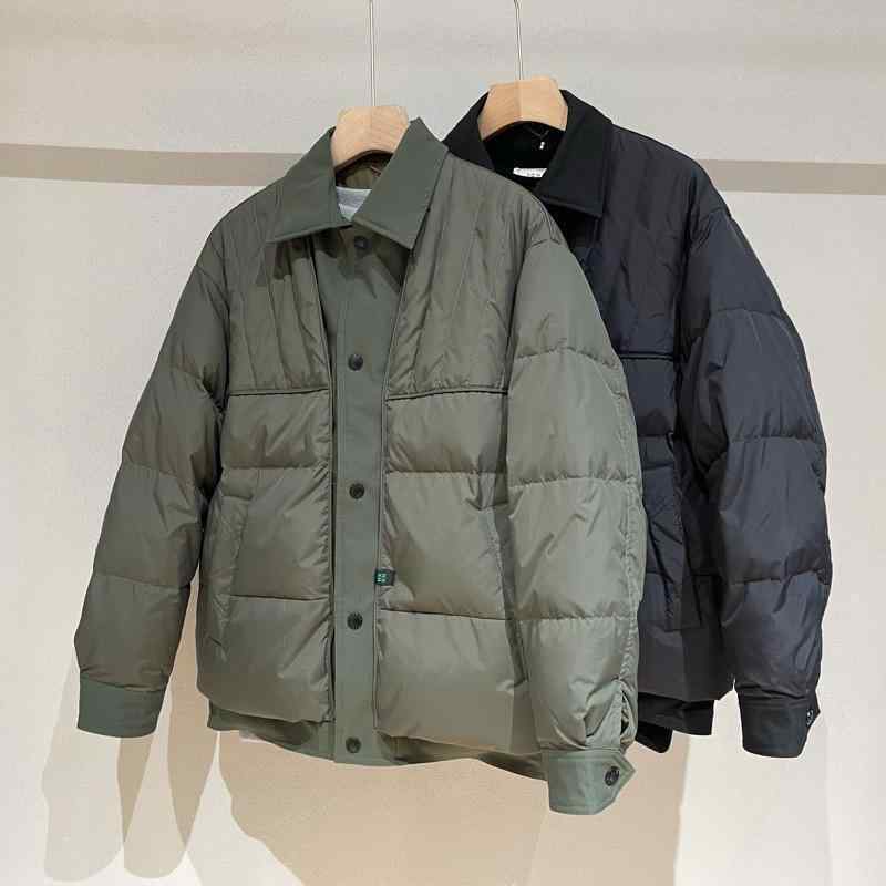 羽毛 ダウン ジャケット 男性用 襟付き 切り替え 配色 厚手 防寒 韓国風 ゆったり アウター｜イーマイショップ