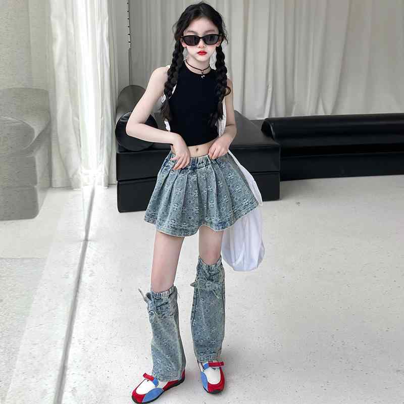 子供服 女の子 夏物 デニムスカート セットアップ ノースリーブ トップス ブルマ付き 4,418円