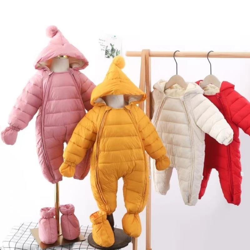 ベビー服 長袖ロンパース カバーオール 新生児 赤ちゃん 厚手 コーデュロイ ジャンプスーツ 冬 春秋 お出かけ 手袋付き