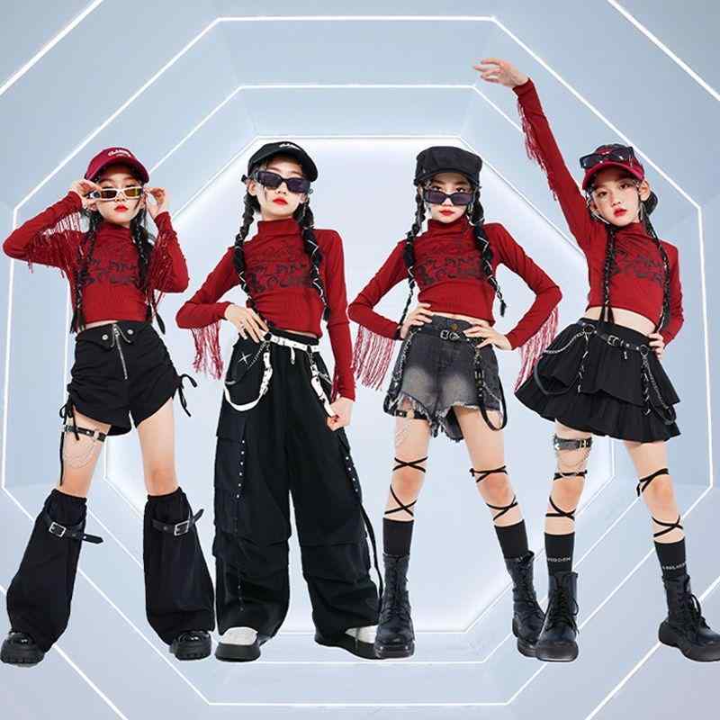 ちびっ子服 お嬢さん ズージャー社交ダンス 御召しもの セットアップ 赤いこと 長袖 トップス 黒 さる股引き スパッツ レッグウォーマー付き添い人 ガールズ チアダンス 一こま 上演服 訓練を受ける着 御居処跳ねる 表どおり社交ダンス 流行り物