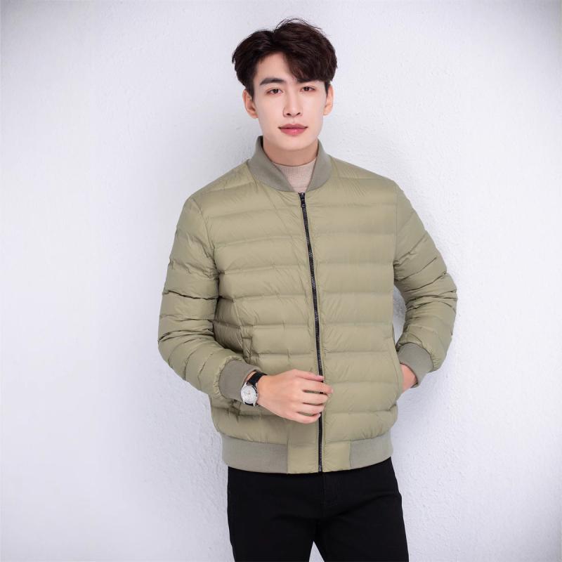 羽?服 男性用 冬物 アウター 韓国風 スリム 無地 ショート丈 ファッション ブルゾン 70 フィルパワー ポリエステル 普段使い