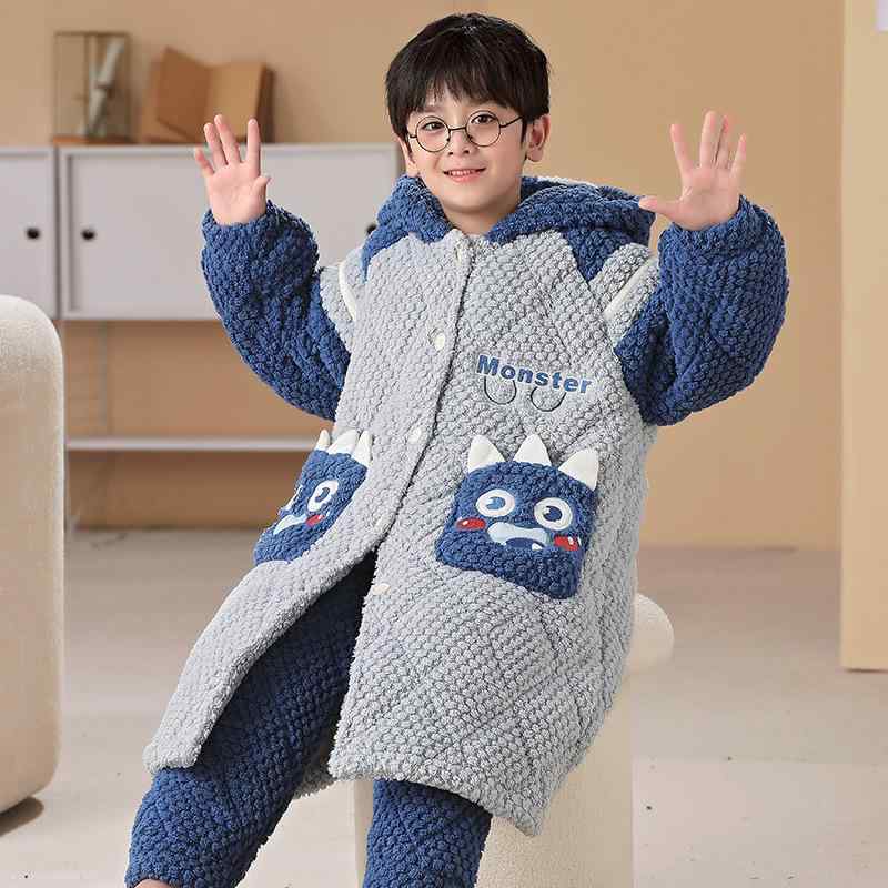小わっぱ用パジャマ お坊っちゃん 秋冬 朦朦たる サンゴフリース 三層 あったか 寝巻き 御部屋御召しもの