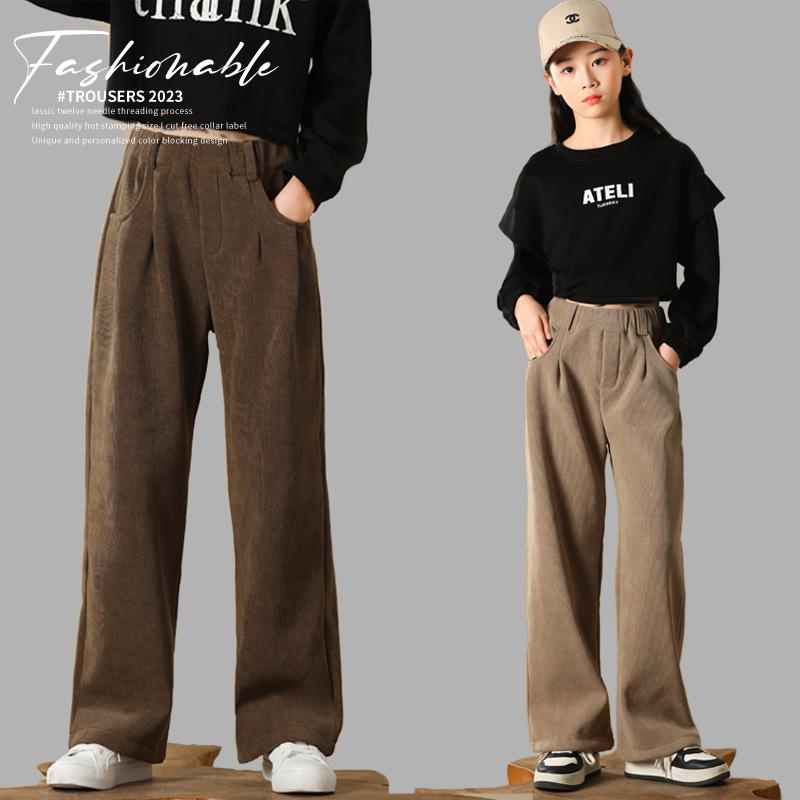 子供服 パンツ 秋冬 女の子 カジュアル ストレートパンツ 裏起毛 ロングパンツ 綿混紡 ブラウン ベージュ 120cm 130cm 140cm 150cm 160cm 165cm