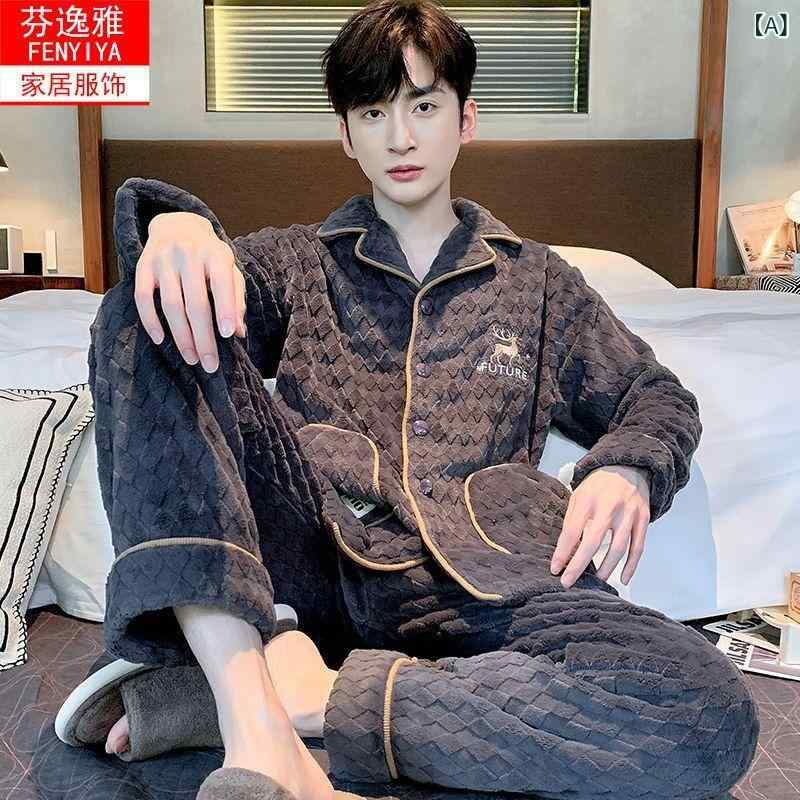 パジャマ メンズ 秋冬 厚手 フランネル あったか 上下セット ルームウェア 部屋着 寝巻き 中年 男性用 コットン 長袖 長ズボン 暖かい