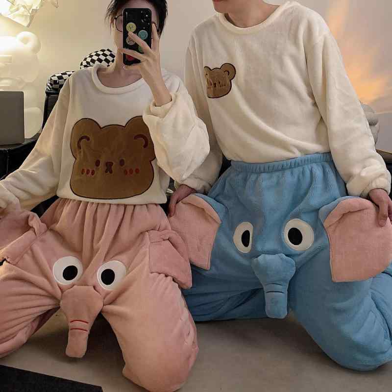 ルームウェア レディース メンズ フランネル 暖かパンツ 防寒 ズボン コーラルベロアパンツ かわいい アニマル柄 部屋着 厚手 秋冬 ポリエステル