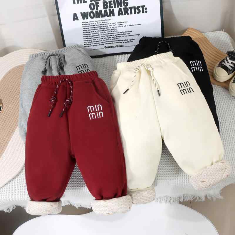 子供用パンツ 裏起毛 厚手 冬用 アンゴラ赤色 伸縮性 爆款 アルファベット トレーナー スウェットパンツ リラックスパンツ 冬