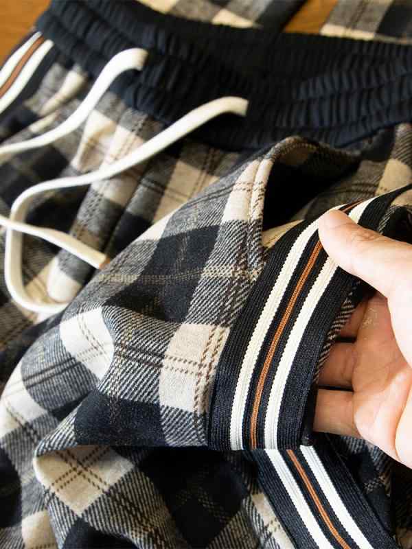 パンツ 男性用 ウール 格子柄 ストレート あったか 裏起毛 ズボン スラックス 高身長 小柄 モノトーン 白黒 秋冬 オフィス カジュアル