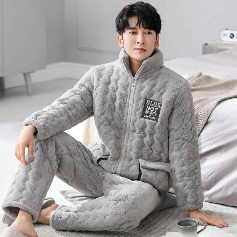 パジャマ セットアップ レディース メンズ 冬用 三層 あったか お部屋着 寝巻き お部屋お召しもの 上下仕掛ける 長袖 長ズボン 前食い違い ジップアップ 夫婦関係 好一対 立襟 ポリエステル M L XL 2XL 3XL