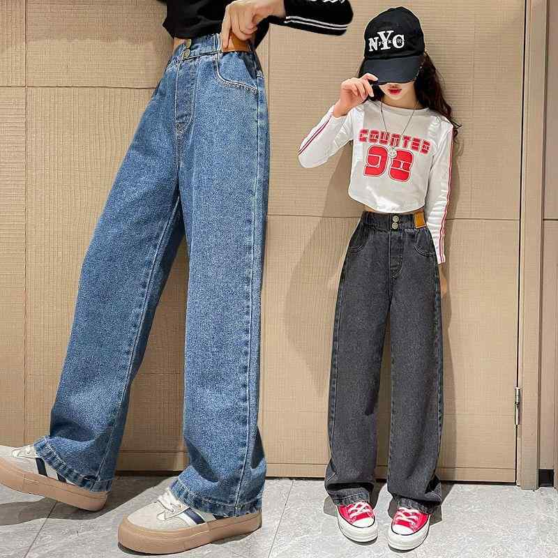 子供服 女の子 ワイドパンツ デニムパンツ 春秋 高学年 全綿 ウエストゴム ズボン 普段着 部屋着 かわいい ガールズ 女児 キッズ ジュニア 120 130 140 150 160 170