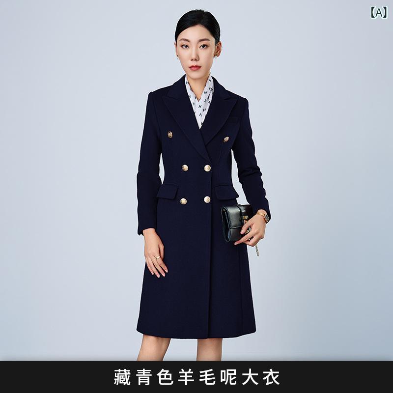 コート レディース ウール ミドル丈 ブラック 秋冬 作業着 制服 厚手 テーラードカラー オフィス 通勤 きれいめ フォーマル