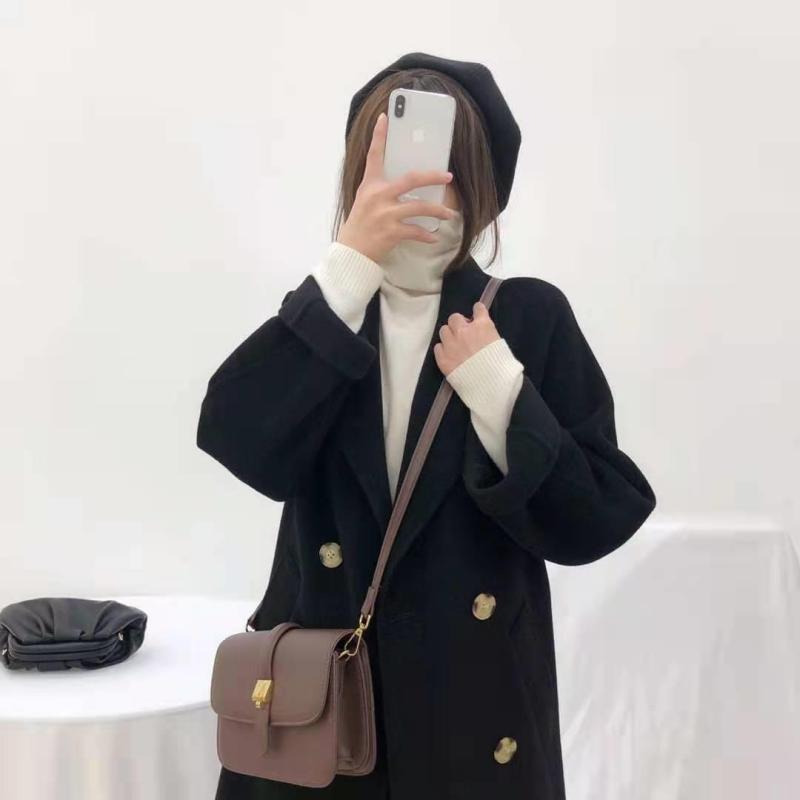 コート レディース 小柄 向け ウール テーラード ダブルブレスト ブラック 黒 通勤 オフィス カジュアル 秋冬