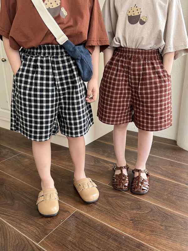 子供服 ショートパンツ 男女兼用 ベビー 格子柄 コットン 中パンツ レトロ 赤ちゃん キッズ 男の子 女の子 夏 ブラック レッド 80cm 90cm 100cm 110cm 120cm 130cm 140cm