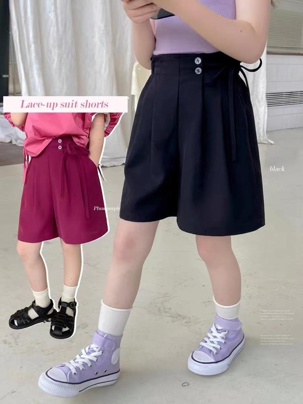 キッズ ハーフパンツ 女の子 子供服 ゆったり ストレートパンツ ワイドパンツ 接触冷感 吸湿速乾 ガールズ パンツ ブラック 梅子色 100cm 110cm 120cm 130cm 140cm 150cm 160cm