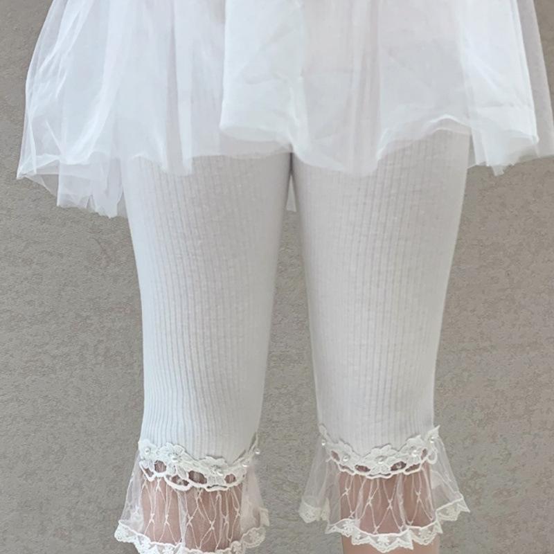 子供服 パンツ 女の子 7分丈 レギンス 綿 夏 薄手 レース かわいい 短パン キッズ モーダル ピンク系 ブルー系 ホワイト ガールズ