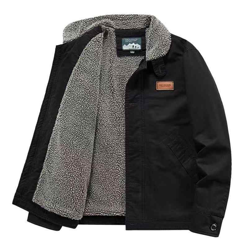 綿入りジャケット 男性用 立ち襟 コットン100% 裏起毛 防寒着 作業着 カーキ ブラック系｜イーマイショップ