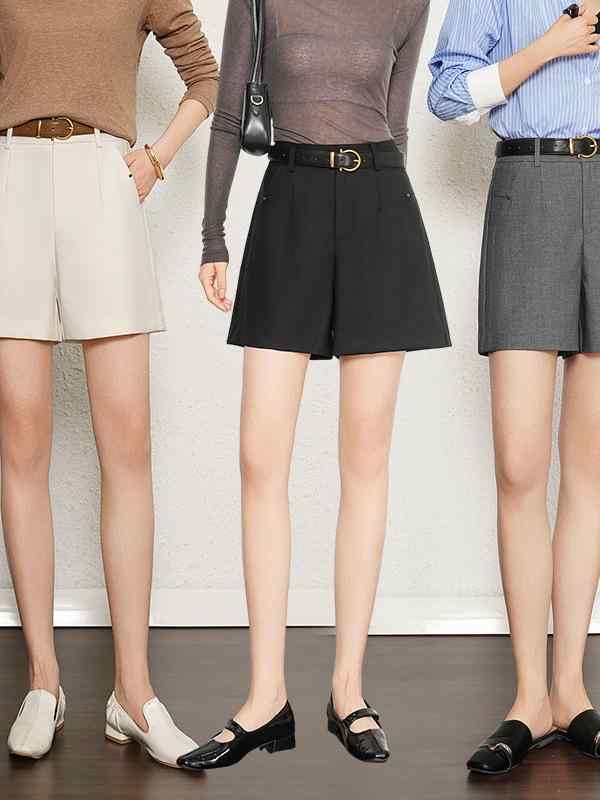パンツ レディース 天シル 羊毛 ショートパンツ ハイウエスト ゆったり Aライン 接触冷感 快適 ズボン 黒 ベージュ グレー 春夏