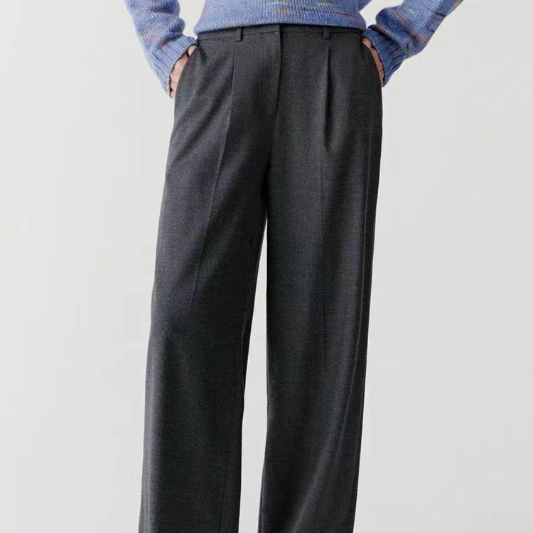 パンツ レディース 秋冬 ウール混 ストレート 高見え 高品質 スラックス ゆったり オフィス カジュアル きれいめ おしゃれ かわいい 上品 シンプル 通勤 無地 厚手 あったか 暖かい 深花灰