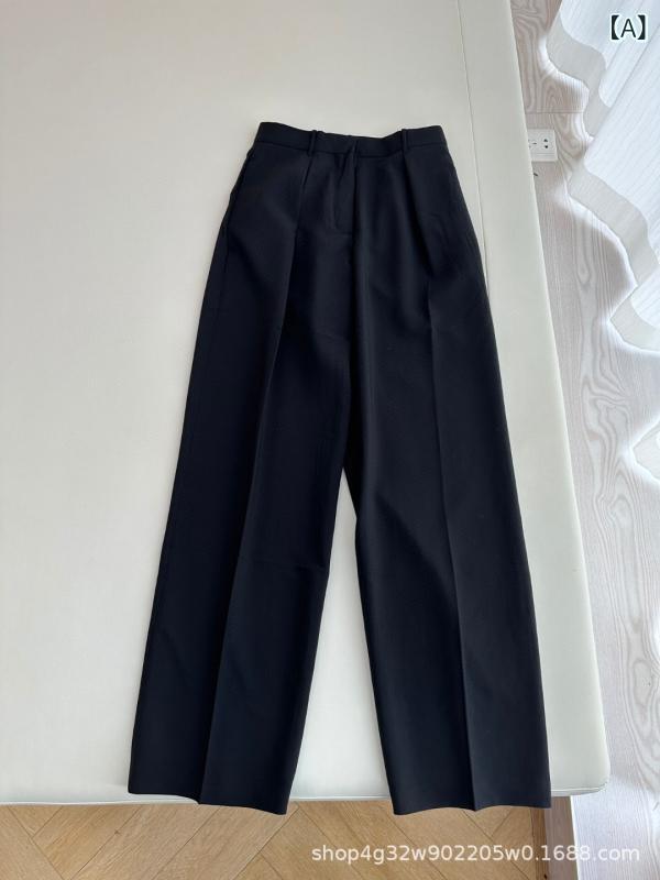 パンツ レディース 高腰 ウール ワイドレッグパンツ ストレート ブラック 無地 オフィス カジュアル 通勤 きれいめ 美脚 春 秋冬