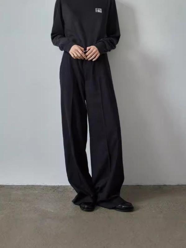 パンツ レディース 灰色 高腰 ワイドレッグ ウールブレンド 秋冬 オフィス カジュアル きれいめ 美脚 スラックス｜イーマイショップ