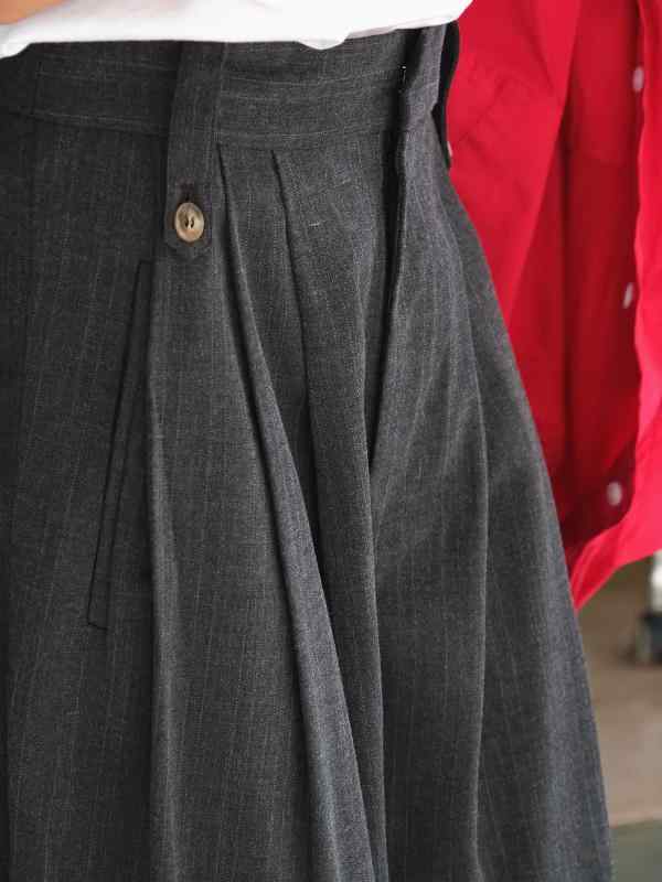 パンツ レディース 秋冬 ウール混 グレーストライプ ワイドパンツ 高見え オフィス カジュアル 通勤 きれいめ 美脚 ゆったり 伸縮性