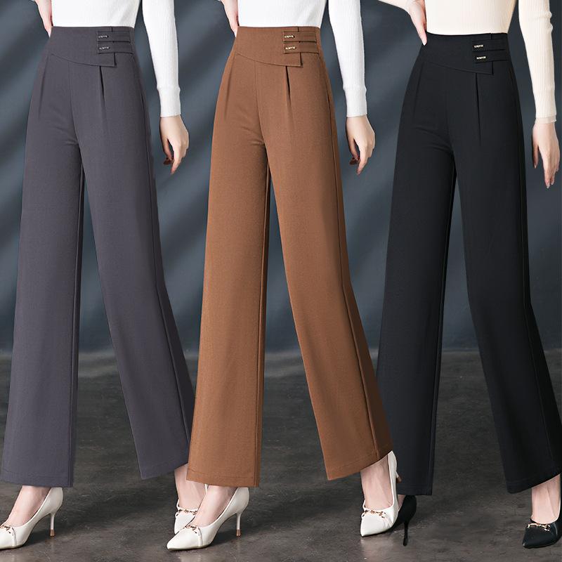 パンツ レディース 羊毛 ウール ワイドレッグパンツ ハイウエスト ストレート 落ち感 美脚 スラックス ロングパンツ 黒 ブラック グレー 灰色 キャラメル 秋