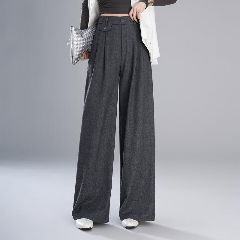 パンツ レディース テンセル 羊毛 ワイドレッグパンツ 高腰 ストレート ゆったり 厚手 通勤 オフィス カジュアル ズボン ボトムス レンガ色 ブラック コーヒー色 グレー
