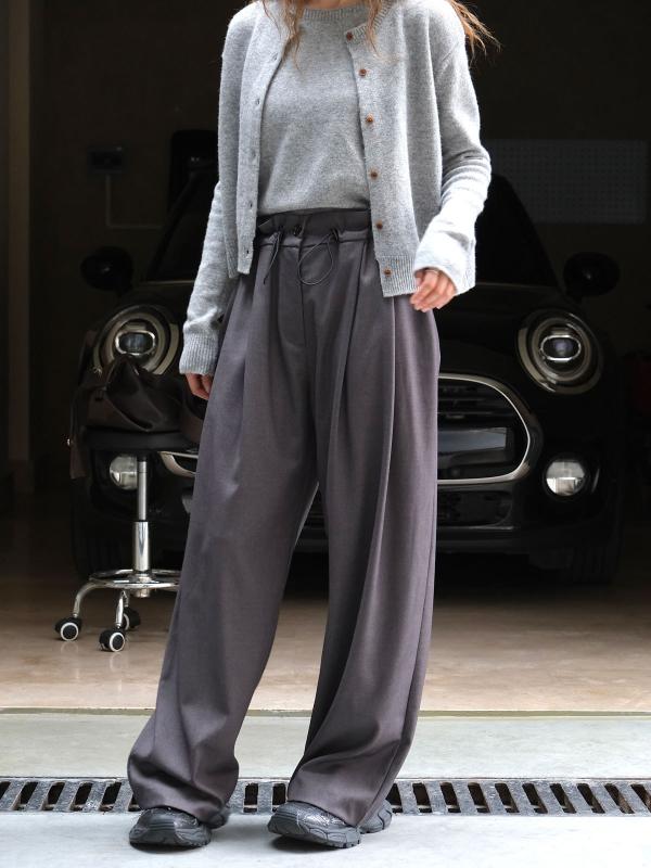 パンツ レディース 秋冬 ワイドパンツ ウール混紡 ゆったり テーパードパンツ 美脚 スラックス オフィス カジュアル きれいめ ベージュ グレー|イーマイショップ