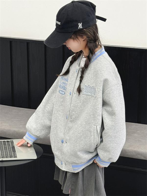 子供服 ジャケット 女の子 春秋 ブルゾン ジャンパー キッズ ガールズ アウター 長袖 ゆったり かわいい おしゃれ グレー 120 130 140 150 160 170