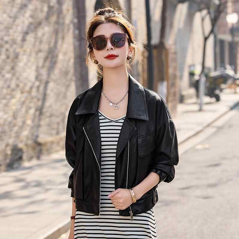 ジャケット レディース ラムレザー 羊革 ライダース ミリタリー ベージュ ブラック 翻 Collar ゆったり 春秋｜イーマイショップ