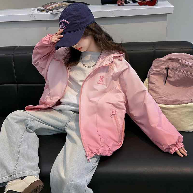 子供服 ジャケット 女の子 グラデーション パーカー 春秋 韓国風 アウター ジャンパー 140cm 150cm 160cm ポリエステル