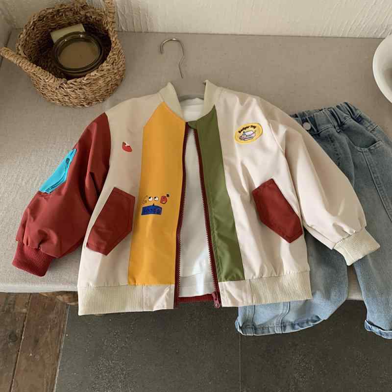 キッズ ジャケット 子供服 男の子 春秋 配色 切り替え カジュアル アウター ジャンパー 普段使い 通園 通学 90cm 100cm 110cm 120cm 130cm 140cm 150cm