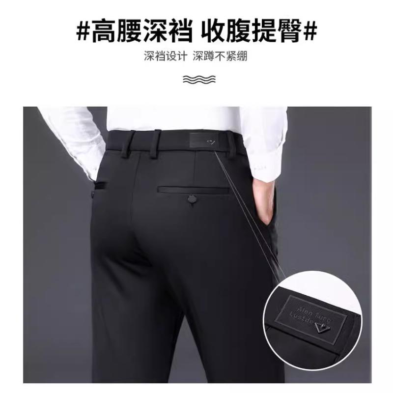 メンズ パンツ 男性用 ズボン スラックス ビジネス カジュアル ストレート 高腰 伸縮性 厚手 無地 冬