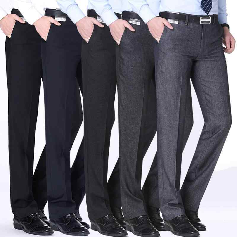 ズボン メンズ 男性用 ウール混紡 ビジネス スラックス 秋冬 厚手 暖かい リラックスフィット シニア 紳士服 黒 ブラック グレー ネイビー 無地
