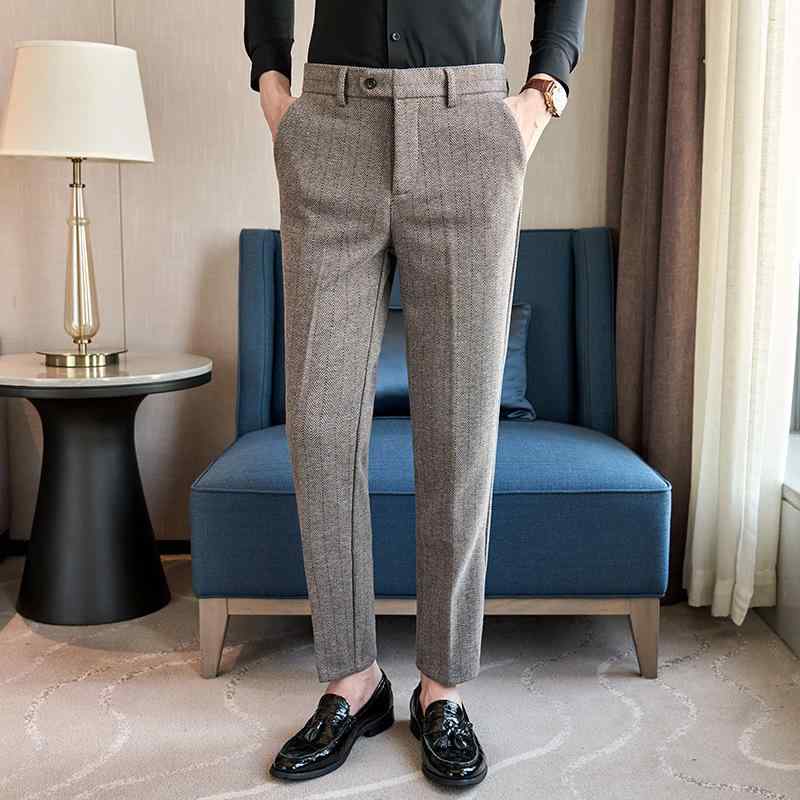 パンツ メンズ 男性用 ウール混紡 ストレート 普段使い 秋冬 無地 ブラック 黒 ブラウン 茶色｜イーマイショップ