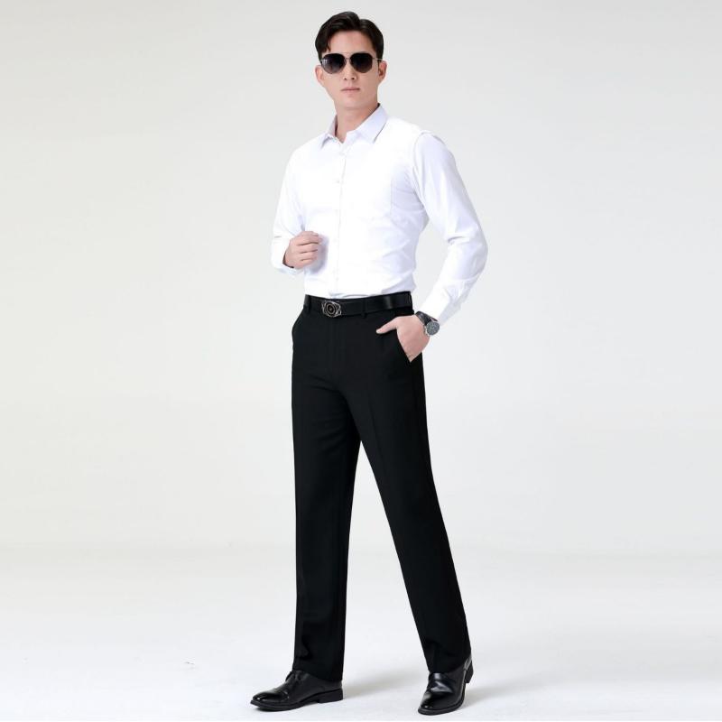 ズボン 男性用 秋冬 厚手 ウール スラックス ビジネス フォーマル 紳士 シニア ストレート 抗シワ性 ブラック 黒 ダークブルー 紺色 上品 高見え｜イーマイショップ
